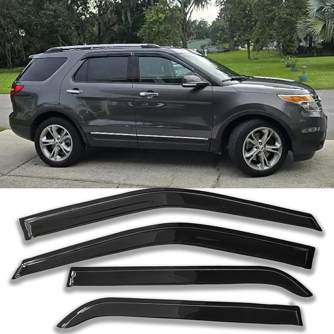 Window Visors Rain Guards for Ford Explorer 2011-2019 Window Deflectors | Vent Deflector, Vent Visor, Sun Shades, Window Shields, Car Accessories, Dark Smoke