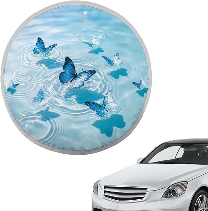 Blue Butterfly Car Steering Wheel Cover Sun Shade Reflect UV Sun and Heat Auto Interior Protector Easy Installation Universal Steering Wheel Cover for Car Truck SUV Van