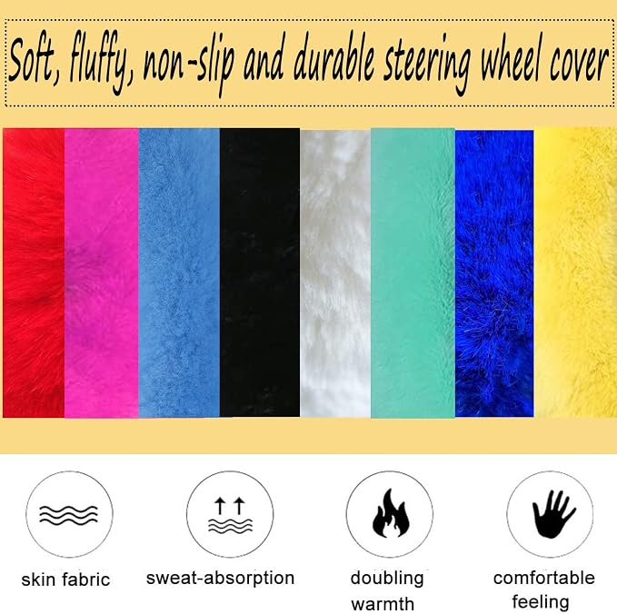 Fluffy Steering Wheel Cover for Women Fuzzy Steering Wheel Cover Winter Warm Faux Wool Plush Car Wheel Cover Furry Steering Wheel Protector Universal Fit 15 Inch (Black)