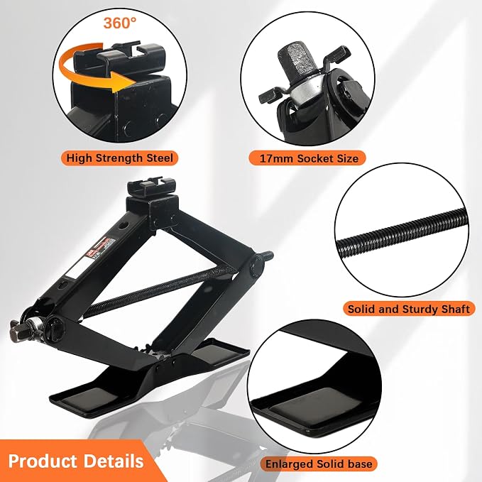 Scissor Car Lift Jack 2.5 Ton (5500Lbs) for Sedans, MPVs & SUVs, Compact Portable Cross Car Scissor Jack Kit 360 Degree Rotating Roadside Emergency Tool Tire Change with Ratchet Wrench Gloves (2.5T)
