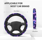 Butterfly Purple Steering Wheel Cover - Purple Butterfly Steering Wheel Cover Anti-Slip Breathable 15 Inch Universal 2 Pcs Car Interior Cup Holder Pad for Men Women