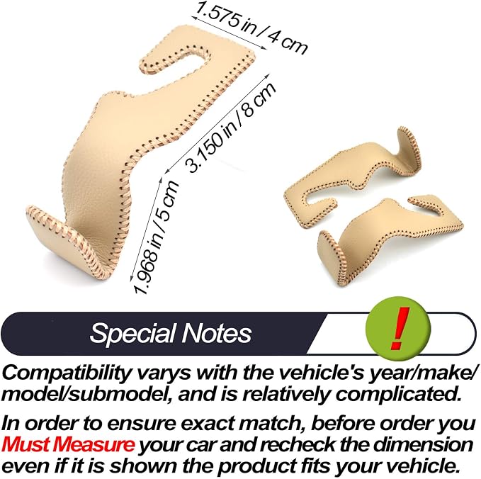Car Seat Headrest Hooks for Car Back Seat Organizer Hanger Storage Hook Holder for Car SUV Organization Purse Shopping Groceries Bag Handbag, Beige, 2 Pack