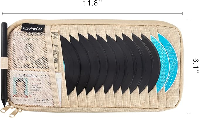 Car CD Visor Holder, 12 Sleeves Organizer with Mesh Pocket | Durable Oxford Cloth, Holds 12 CDs/DVDs, 1 Pen Holder, 1 Back Inner Pocket, Disc Storage Organizer, Fits Most Vehicle Visors
