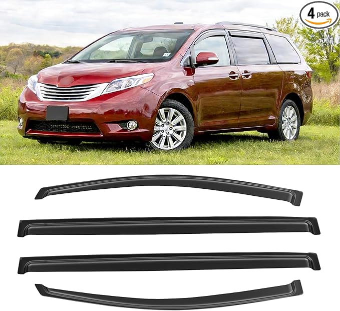 Window Rain Guards for 2011-2020 Toyota Sienna, Window Visor Guard Vent Wind Shade Deflector Rain Shield Protector Sun for 11-20 Sienna 2012 2013 2014 2015 2016 2017 2018 2019, Outside-Mount, 4PCS