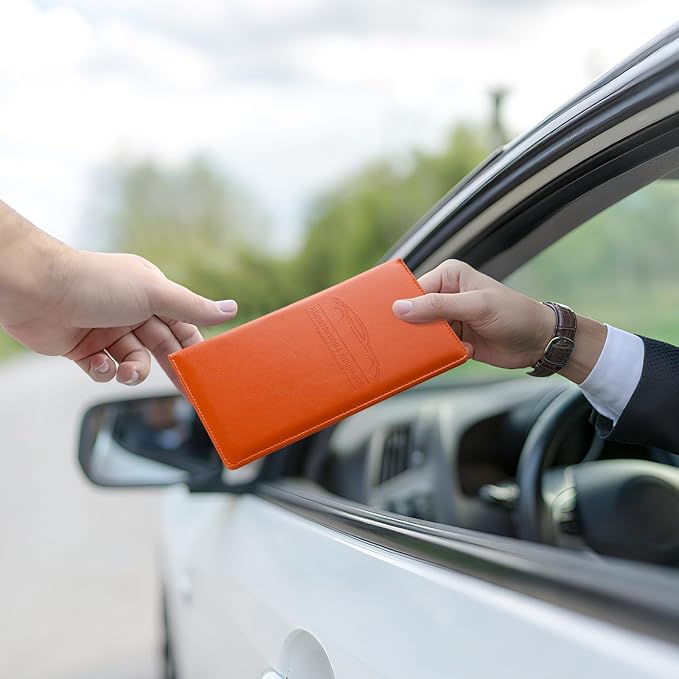 2Pack Car Registration and Insurance Holder,Car Document Holder for Cards License with Magnetic Shut,Vehicle Glove Box Car Organizer for Documents, Cards, License(Orange)