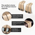 CoBak Extra Wide Car Seat Back Hooks, Premium Stitched Leather Headrest Hangers with Wide Slot Structure, Universal for Any-Width Purses, Handbags, Bags (2 Pack), Gold