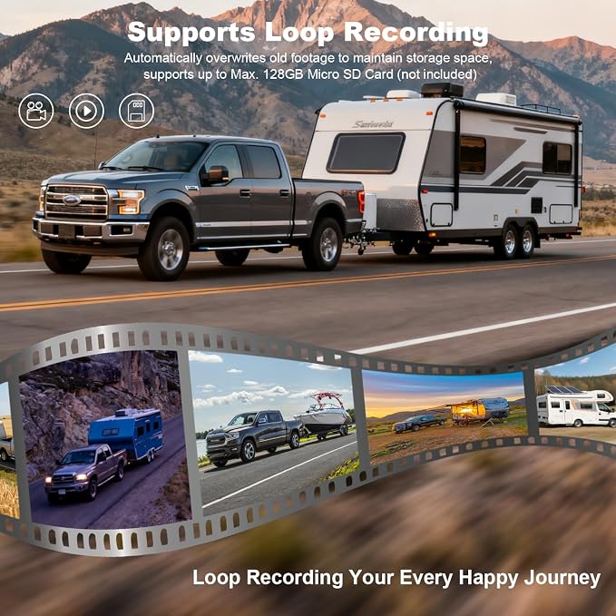 4-Camera Wireless RV Backup System, RV Backup 4 Camera Wireless with 7'' HD Monitor System for RV Truck Trailer Camper, 4-Split Screen, 984FT Signal Range, BSD Alert, IP69K Waterproof IR Night Vision