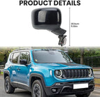Right Passenger Side Mirror Compatible with Jeep Renegade 2015-2025 Temperature Sensor Heated Manual Folding Power Glass Paintable Black (5+2 Pins)
