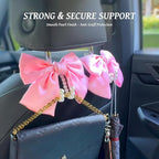 2 PCS Bow Pearl Car Seat Headrest Hook – Cute Purse Hook for Car, Girly Interior Decoration Accessories Hook Hanger, Seatback Holder for Purses & Bags, Elegant Car Organizer (Pink)
