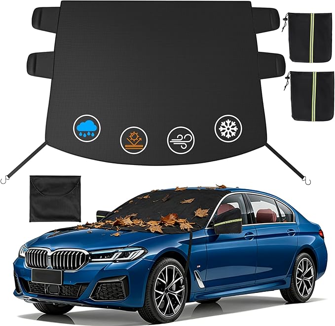 Windshield Cover for Ice and Snow, All-Season Car Windshield Cover with Heavy Duty Oxford Fabric, Windproof Front Window Protector Sun Shade with Mirror Covers for Cars, SUVs and Trucks