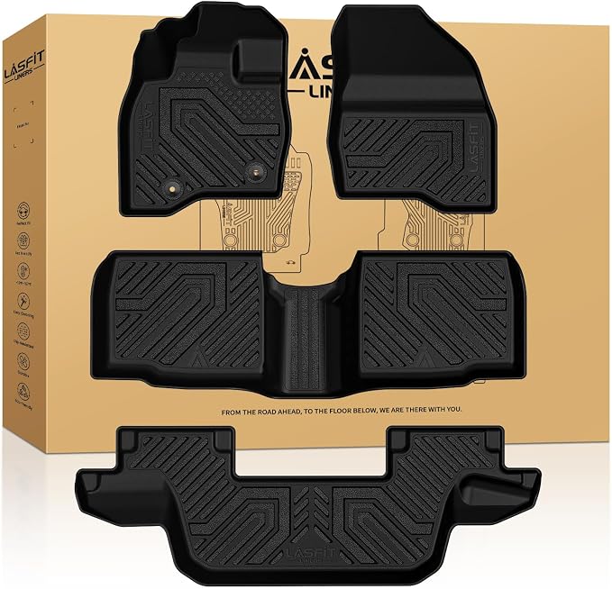 Floor Mats for Ford Explorer 2015-2019 7 Seater All Weather TPE Car Liners Custom Fit for Front, Rear and 3rd Row, Black 4pcs