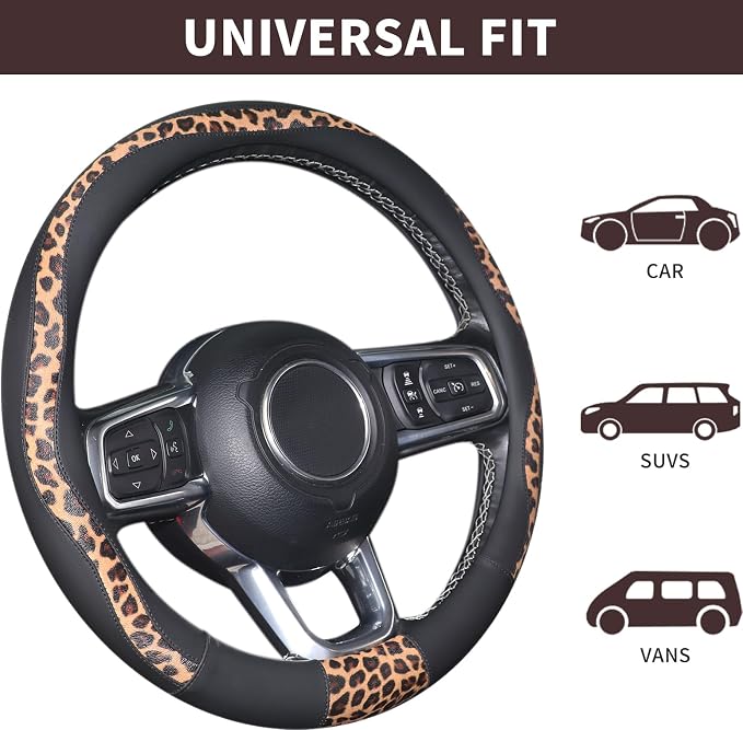 16 inch Steering Wheel Cover Cheetah Print, Breathable Microfiber Leather Compatible Large-Size for F150 F250 F350 Ram 4Runner Tacoma Tundra Range Rover Model Car Accessories for Women Men