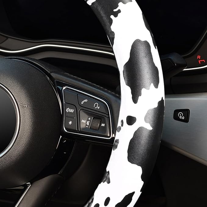 16 inch Steering Wheel Cover Cow Print, Breathable Microfiber Leather Compatible Large-Size for F150 F250 F350 Ram 4Runner Tacoma Tundra Range Rover Model Car Accessories for Women Men