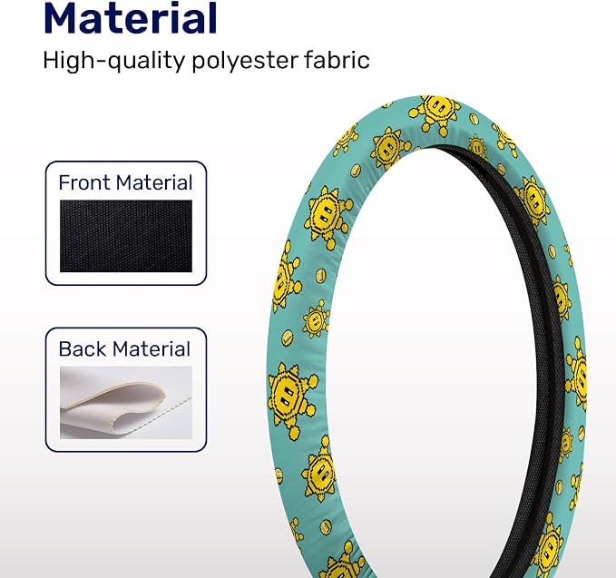 Yellow Retro Game Star Steering Wheel Cover, Non-Slip Polyester Wheel Grip, Universal 15 Inch Car Accessory