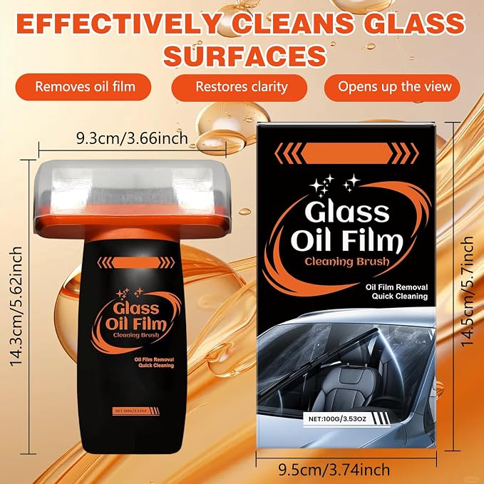 2Pcs Glass Oil Film CleaningBrush, Roll-On Glass Compound with Cleaning Board, Car Windshield Cleaner Tool for Improve Windshield Clarity for Safe Driving