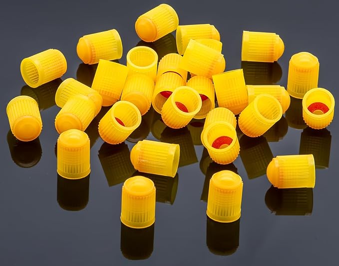 50PCS Tire Valve Stem Caps, Corrosion Resistant, with O Rubber Ring, Airtight Seal Heavy Duty Dustproof Tire Valve Stem Covers for Cars, SUV, Trucks, Bikes, Motorcycles, Bicycles(Yellow)