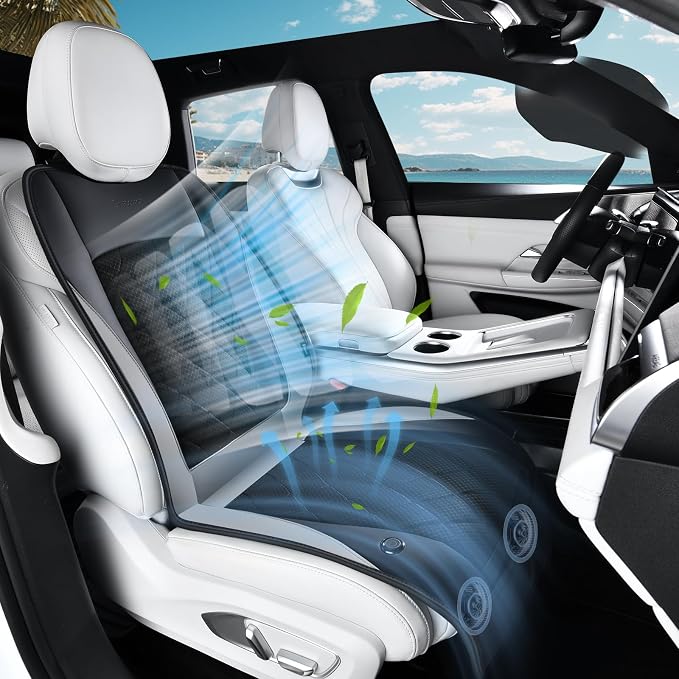 Cooling Car Seat Cover, Ventilated Seat Cushion Cooling Car Seat Pad for Summer Driving with Powerful Turbo Fans Universal Fit for Car SUV Truck Van-Light Grey