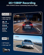 Front 4K & Rear 1080P STARVIS 2 Dash Cam for Toyota Corolla, Dual Channel Camera with Loop Recording, Gravity Sensor, WiFi & App, Plug & Play