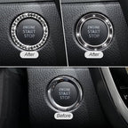 Car Bling Crystal Rhinestone Engine Start Ring Stickers, 1 Single Drainage Drill and 1 Double Drainage Drill Car Start Button Cover, Key Ignition Knob Bling Ring Decals, Car Accessories(Set Black)