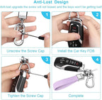 Genuine Leather Car Keychain,Universal Heavy Duty Metal Key Chain Accessories,Car Fob Key Keychain Holder with 360 Degree Rotatable Snap Swivel and Anti-Lost D-Ring for Men Women(Lavender Purple)