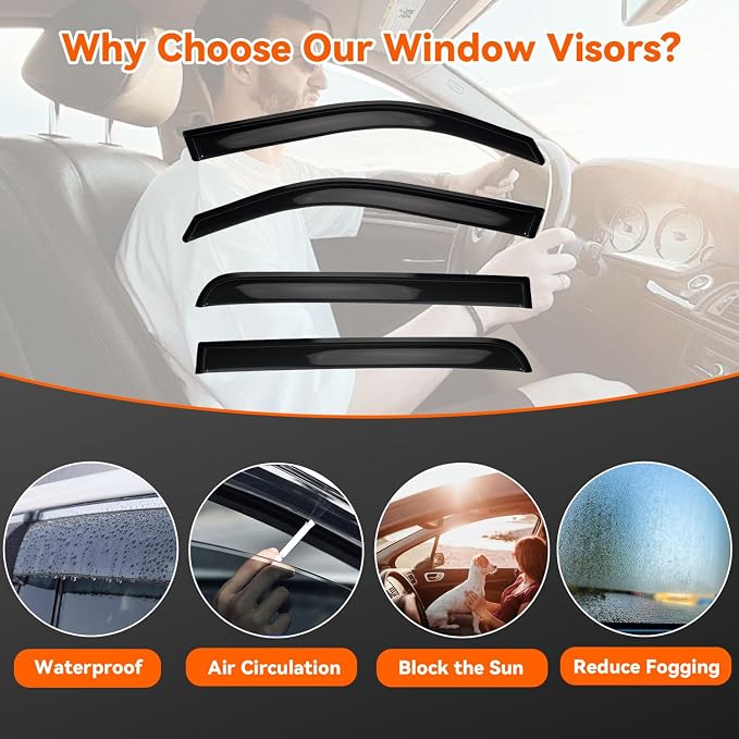Window Visor Rain Guards Compatible with 2019-2024 Dodge Ram 1500 New Body Crew Cab with 4 Full Size Doors, Tape-On Wind Deflectors Vent Visors for Trucks Accessories