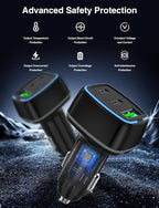 75W USB C Car Charger, 3-Port Super Fast Charging PD 3.0 & QC 3.0 Cigarette Lighter Adapter for iPhone 17/16/15 Pro Max, Samsung Galaxy S26/S25/S24 Ultra, with 4Pack 3FT+6.6FT Type C Cable