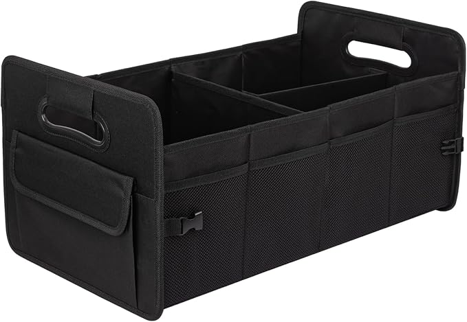 Car Trunk Organizer, Car Organizers and Storage Collapsible Multi Compartment Container Box, Adjustable Car Accessories for SUV Sedan Truck, Standard Size, Black