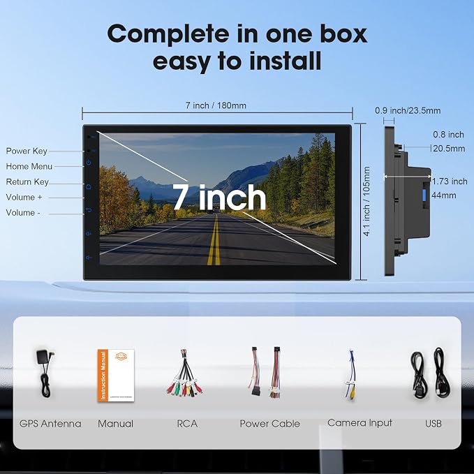 7 Inch Double DIN Car Stereo, Wireless Apple CarPlay & Android Auto, Android 13 Touchscreen Car Radio with GPS Navigation, 2GB+32GB, Steering Wheel Control, No Backup Camera