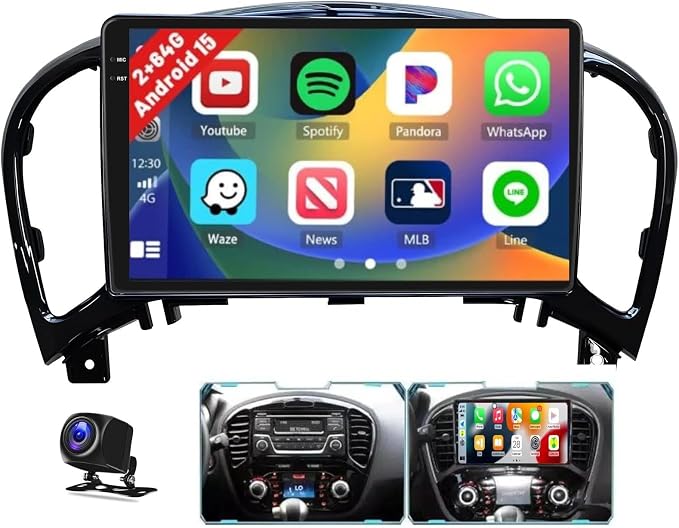 2+64G for 2011-2016 Nissan Juke Android 15 Car Stereo Wireless Apple CarPlay Android Auto, 9 inch Touch Screen Radio WiFi Bluetooth GPS FM RDS+Free AHD Backup Cam