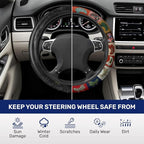 Chicken Patchwork Steering Wheel Cover, Polyester Non-Slip Car Wheel Grip, Universal 15 Inch Auto Accessory