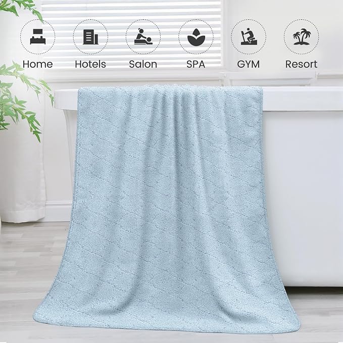 Bath Towels Pack of 2, 30 in x 60 in, Large Microfiber Bath Towel Set, Ultra Soft, Super Absorbent, Fast Drying, Use for Sauna, Sport, Travel, Fitness, SPA, Yoga,Coral Fleece -Light Blue