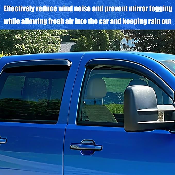 Window Rain Guards for 02-06 Escalade ESV/EXT,Suburban Avalanche Yukon XL | 01-06 Silverado/Sierra 1500/2500/3500/1500HD/2500HD,Only Crew Cab, Window Deflectors, Vent Visor, Sun Shades, Car Accessories