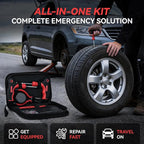 Flat Tire Repair Kit with Air Compressor, 150PSI Portable Air Pump with Auto-Stop & LED, Heavy Duty Tire Plug Kit for Car, SUV, Truck, Jeep, Motorcycle, Roadside Emergency Assistance（Red)