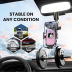 Rear View Mirror Phone Holder, 360° Rotating Car Phone Holder Mount Compatible with All 4-7 Inch iPhone and Android Cell Phones (Pink)