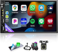 7 inch Double Din Car Stereo with Wireless Apple CarPlay, Android Auto Car Radio, Bluetooth 5.2, IPS 1024 * 600 Touchscreen, Backup Camera, FM Radio,Dual USB/Fast Charging/Subwoofer/Car Play