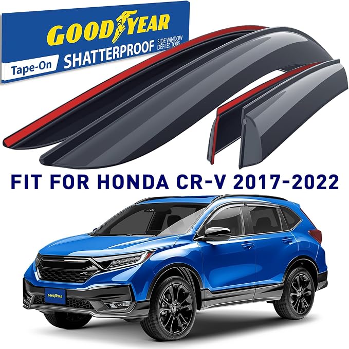 Goodyear Shatterproof Side Window Deflectors for Honda CR-V (CRV) 2017-2022, Rain Guards, Window Visors for Cars, Vent Deflector, Car Accessories, 4 pcs. - GY008732