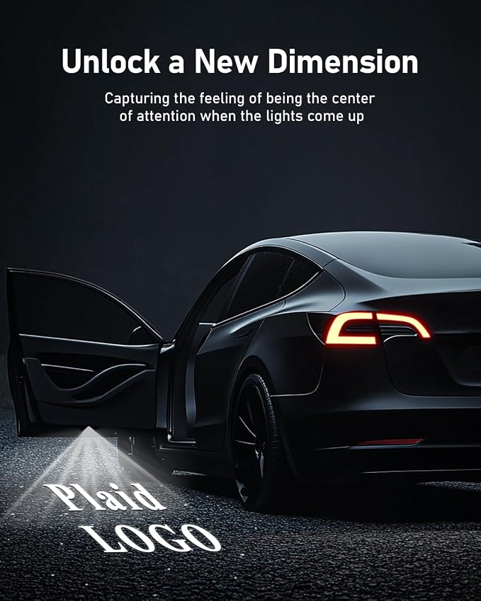 Car Door Lights Logo Projector, Tesla Accessories for Model Y 3 X S | 4K HD Puddle Lights Compatible with Model Y Juniper Model 3 Highland S X, Ultra-Bright No Fade 3D Laser Welcome Light(4 Pack)