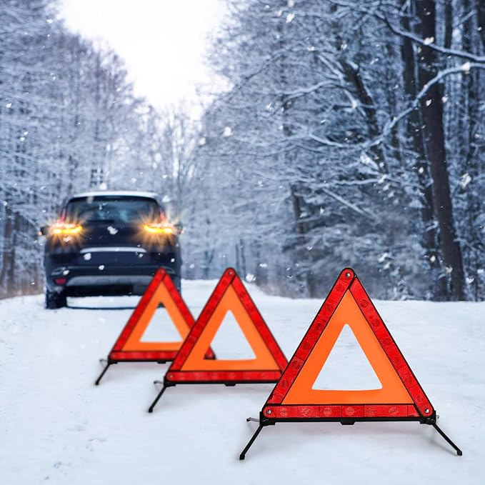 3 Pack Emergency Warning Triangle Kit, High Visibility Reflective Safety Triangle, Road Emergency Reflector for All Vehicles & Cars