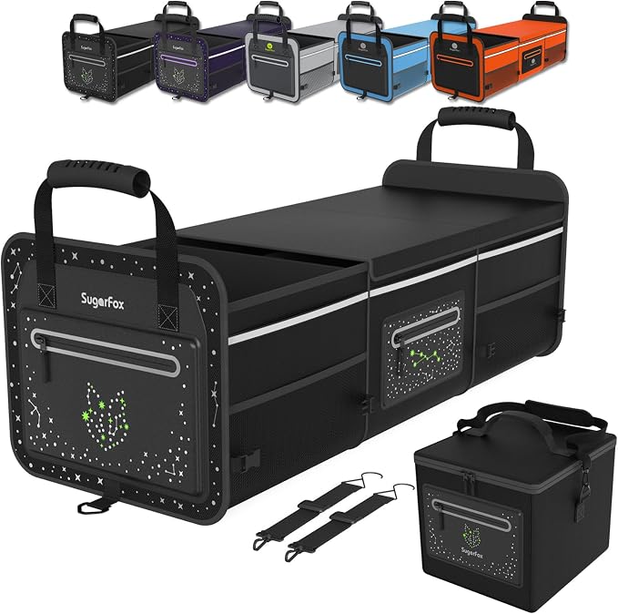 Car Trunk Organizer | Foldable, Waterproof | Trunk Organizer for SUV/Cars | Car Organizers & Storage - Car Accessories for Women -M004 (Black With Ice Pack, X-Large)