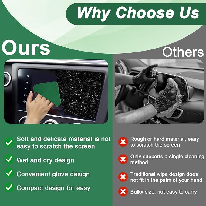 2PCS Car Screen Cleaner, 4.1''×4.1'' Microfiber Dashboard Wipes, Square Microfiber Cloth, Automotive Display Wipes,Vehicle Screen Cleaner Tool for Dashboard Display, Car Interior Tool (Green)