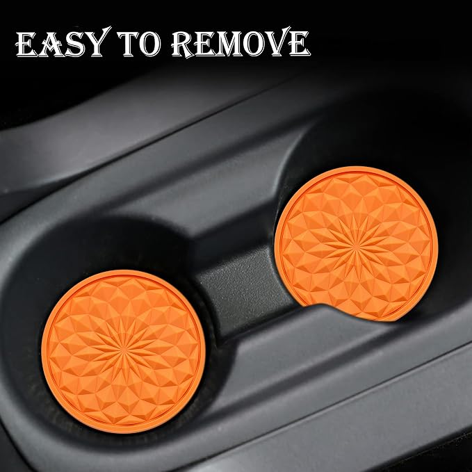 2 Pack Silicone Car Cup Holder Coaster – 2.75 Inch Non-Slip Drink Mat, Universal Fit for Most Vehicles – Cute & Functional Auto Accessories (Orange)