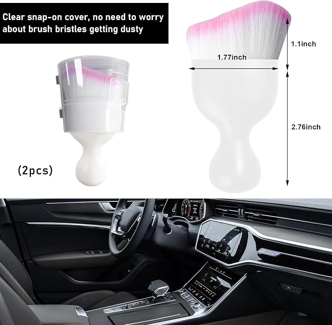 2 PCS Car Detailing Brush, Curved Soft Bristles Auto Removal Dust Collectors, Universal Vehicle Dashboard, Air Conditioner Vents etc Interior Cleaning Tool Accessory (White/White/Pink)