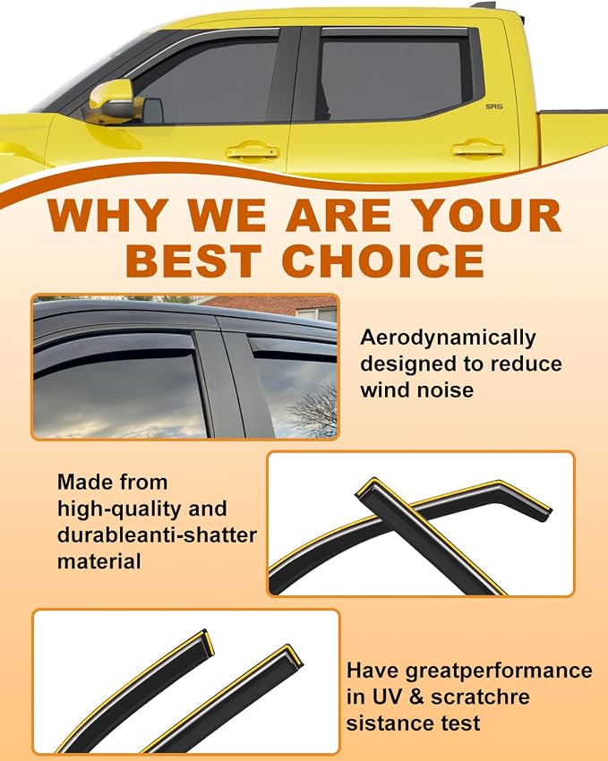 in-Channel Rain Guards Fit for Toyota Tundra CrewMax 2022-2026 Extra Durable Window Rain Guards Window Deflectors Low Profile Vent Visors Vent Shades Exterior Truck Accessories
