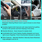 3Pcs Set Fashion Fluffy Fuzzy Wool Fur Soft Car Steering Wheel Cover with Handbrake Cover & Gear Shift Cover for Women/Girls/Ladies Auto Long Wool Accessories, Pink