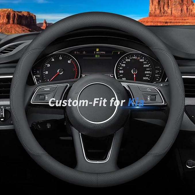 Deer Route Custom-Fit for Kia Steering Wheel Cover, Premium Leather Car Steering Wheel Cover with Logo, Non-Slip, Breathable, for Kia Accessories (B-Style,for Kia)
