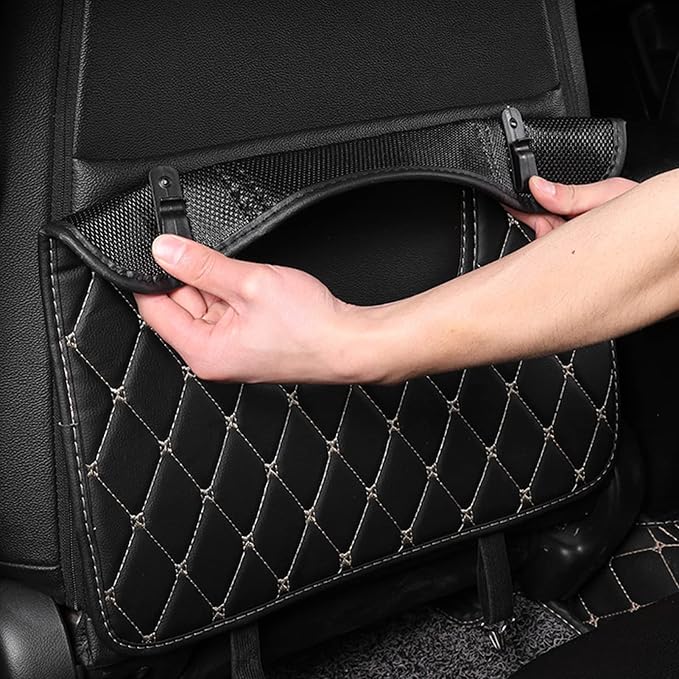 Car Seat Back, PU Leather Rear Seat Protector Kick Mat Cover with a Pocket, Easy to Clean Wear