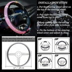 New Diamond Leather Steering Wheel Cover with Bling Bling Crystal Rhinestones, Universal Fit 15 Inch Car Wheel Protector for Women Girls Pink Diamond