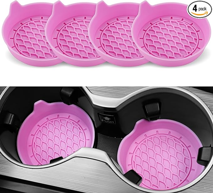 Car Cup Holder Coaster, Silicone Cup Holder Insert, Universal Non-Slip Cup Holders, Car Accessories Interior for Women and Man 4 Pack Pink