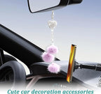 Bling Diamond Heart Car Interior Accessories, Car Mirror Hanging Ornament for Women, Love Heart & Pink Plush Ball Decor Ornament Pendant (Light Purple)