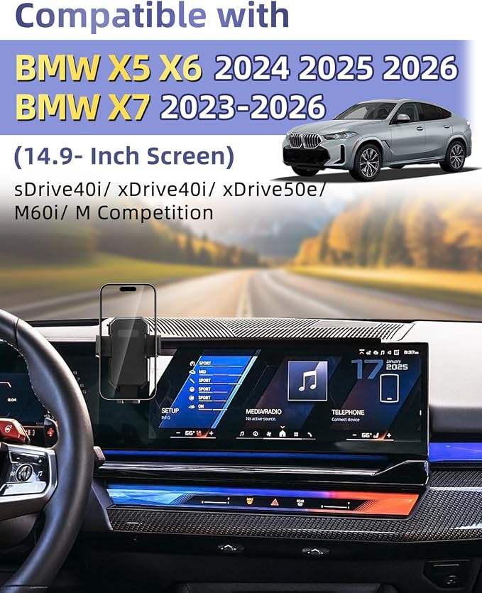 PZK Car Phone Mount for BMW X5 2024-2026 X6/ BMW X7 2023-2026 Accessories | Auto Lock Car Phone Holder Custom 14.9-inch Screen with Storage Box Hands-Free 360° Rotation Cradles Not Affect Air Vent